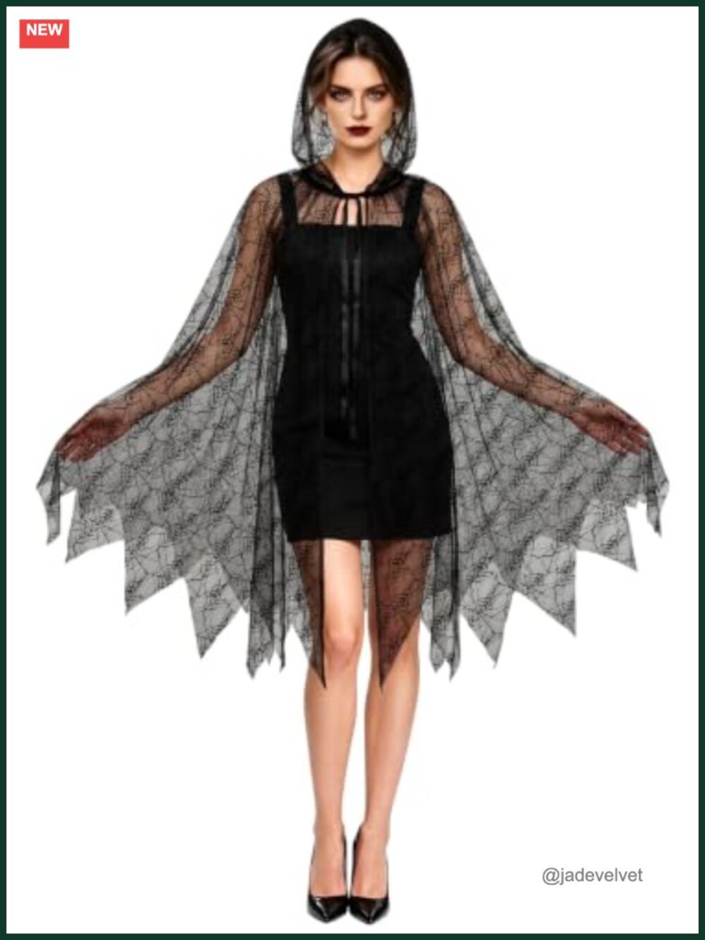 Lace Spider Web Hooded Cape Halloween Witch Cosplay Costume Accessory